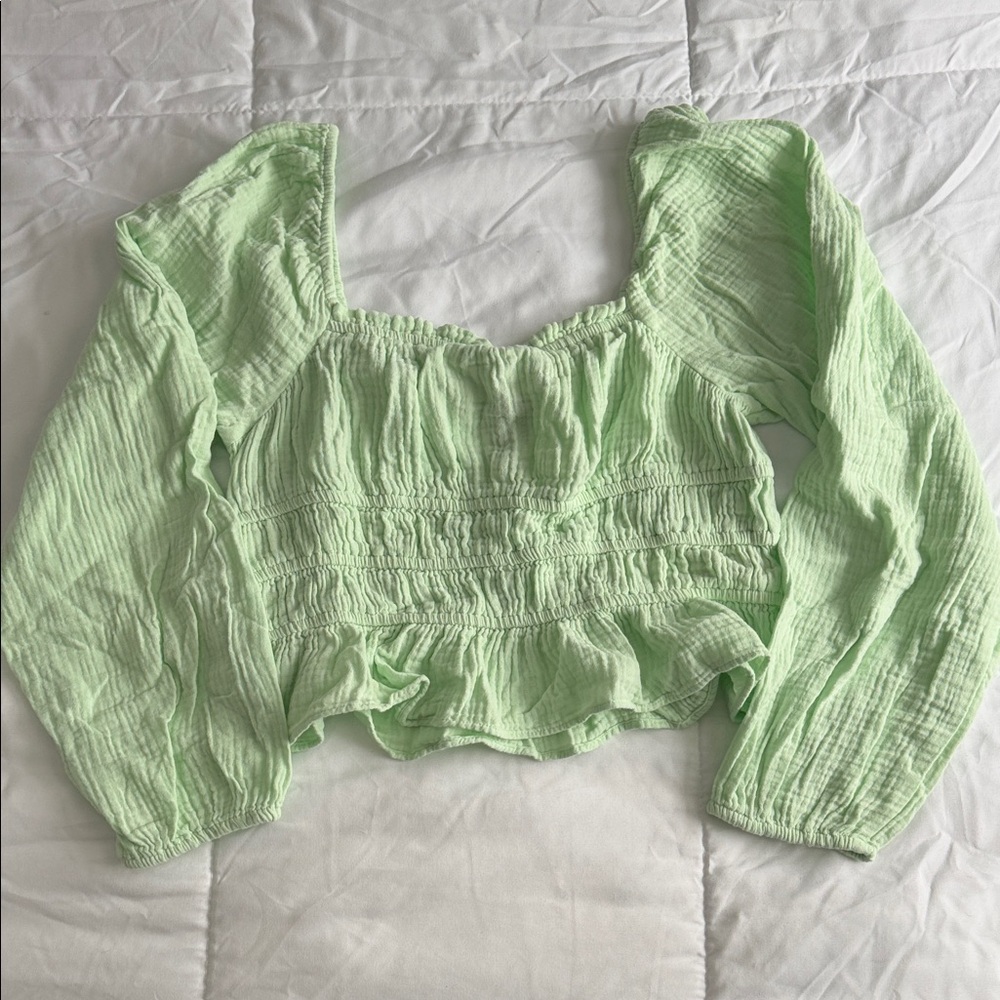 Wild Fable Light Green Textured Crop Top | Off the Shoulder